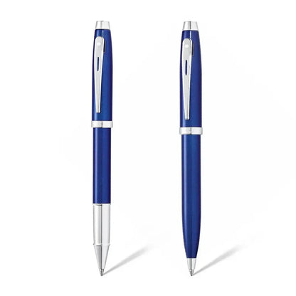 SHEAFFER 9339 GLOSSY BLUE CHROME TRIM ROLLER BALL PEN & BALL PEN SET
