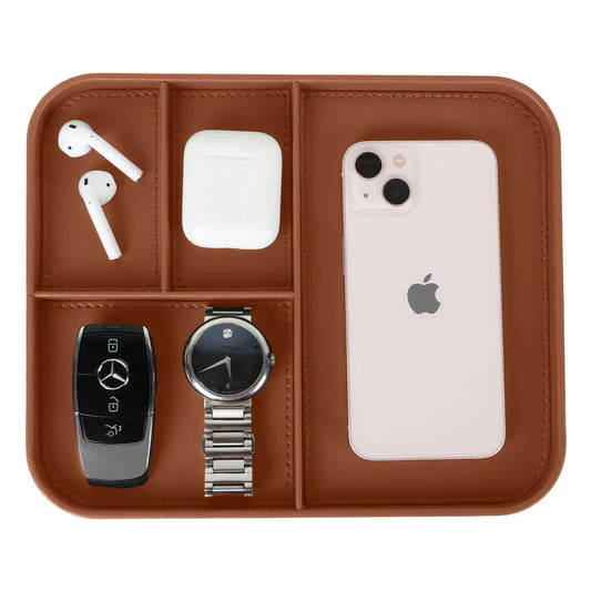 V-CUBE LEATHER VALET TRAY BROWN