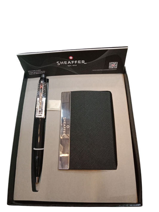 SHEAFFER 9338 GLOSS BLACK CHROME TRIM BALL PEN WITH BUSINESS CARD HOLDER