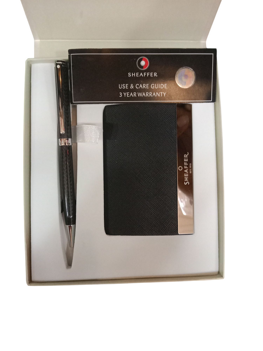 SHEAFFER 9234 CARBON FIBRE CHROME TRIM BALL PEN WITH BUSINESS CARD HOLDER