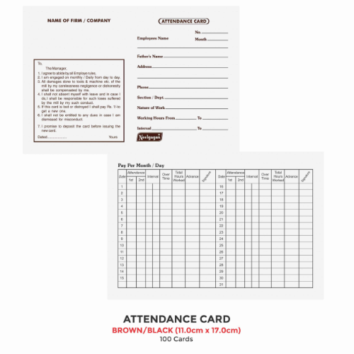 NEELGAGAN ATTENDANCE CARD 100 CARD BLACK