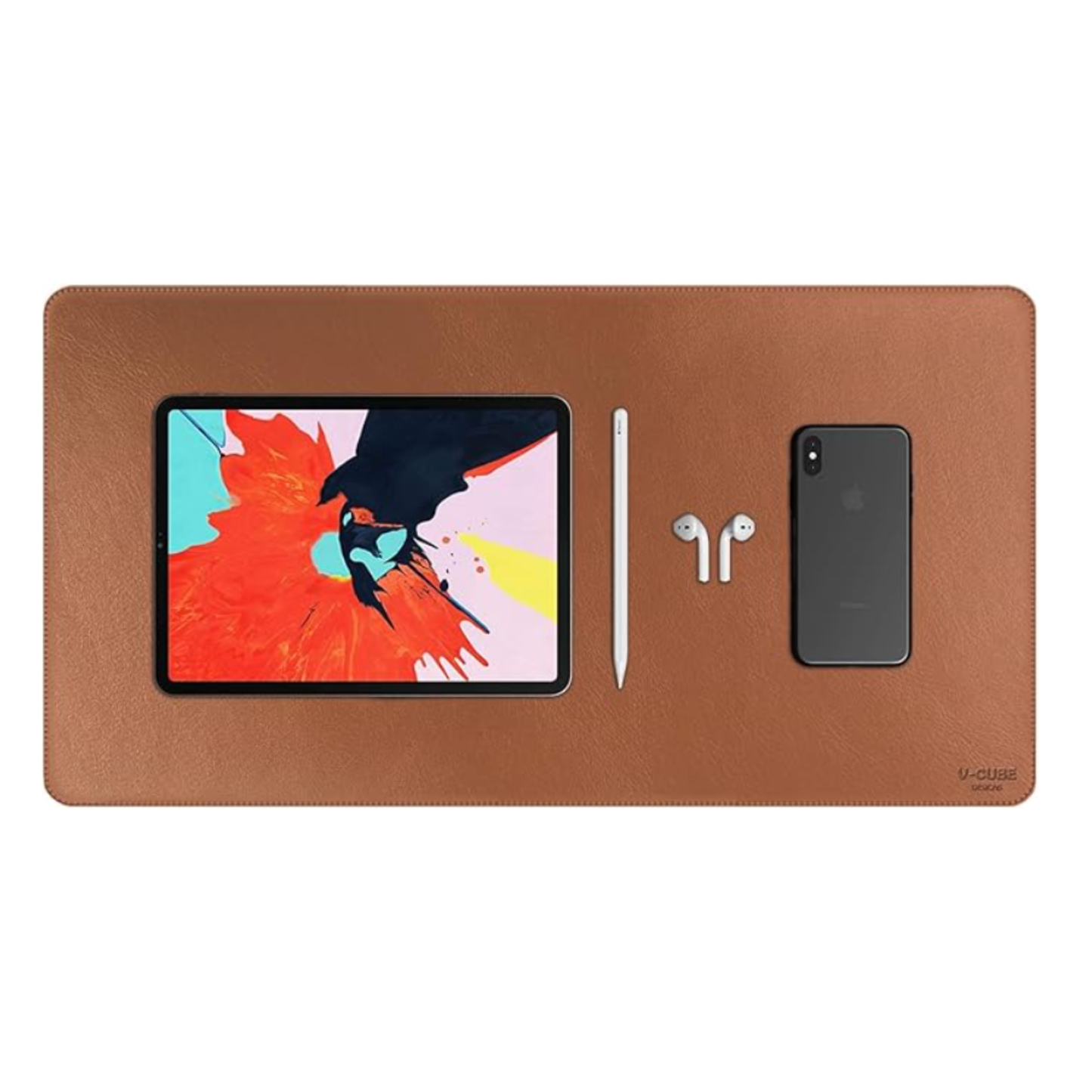 V-CUBE LEATHER DESK BROWN MAT TAN