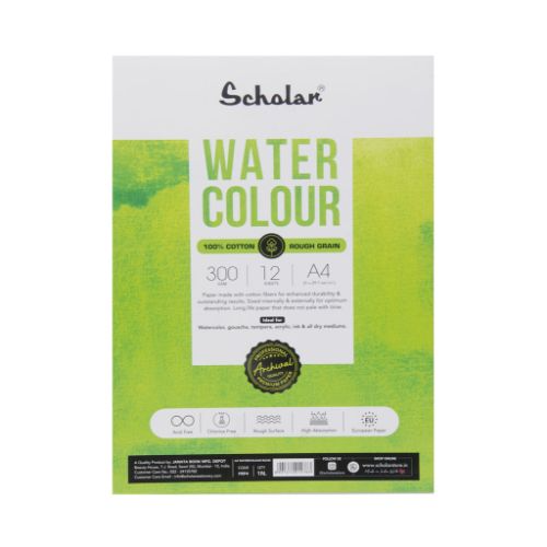 SCHOLAR PRP4 A4 WATER COLOUR PAD ROUGH GRAIN 300GSM 12SHEET