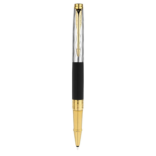 PARKER ASTER ESSENTIAL BLACK & CHROME GOLD TRIM ROLLER BALL PEN