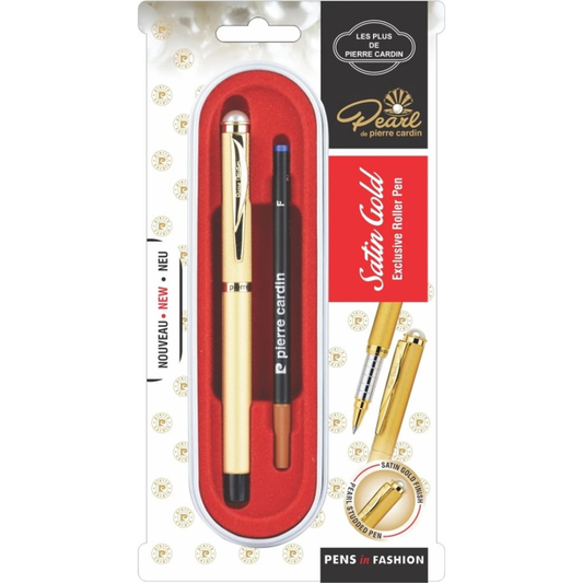 PIERRE CARDIN PEARL SATIN GOLD ROLLER BALL PEN