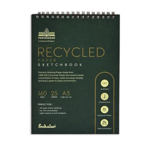 SCHOLAR RCY2 A5 RECYCLED PAPER SKETCH PAD DRAWING BOOK 160GSM 25SHEET