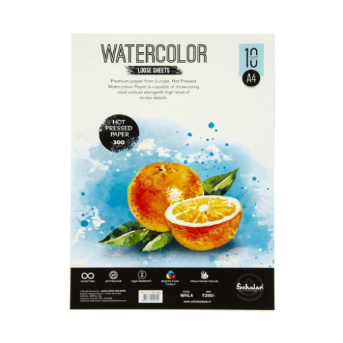 SCHOLAR WHL4 A4 WATER COLOR HOT PRESS LOOSE SHEET 300GSM 10SHEET