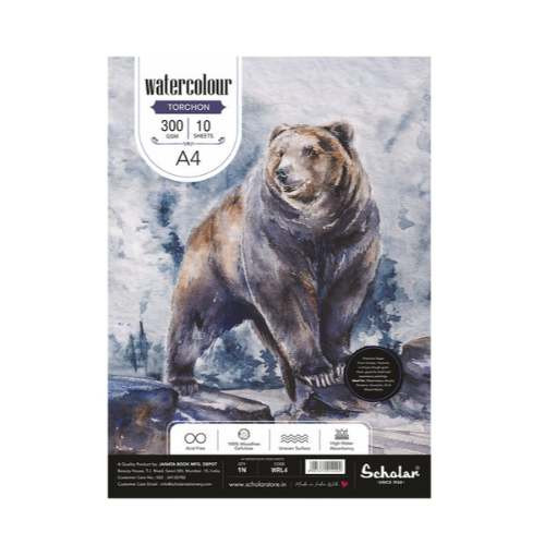 SCHOLAR WRL4 A4 WATER COLOR TORCHON LOOSE DRAWING SHEET 300GSM 10SHEET