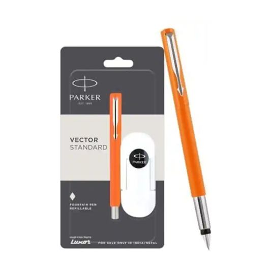 PARKER VECTOR STANDARD CHROME TRIM FOUNTAIN PEN+INK CARTRIDGE 3N BLUE