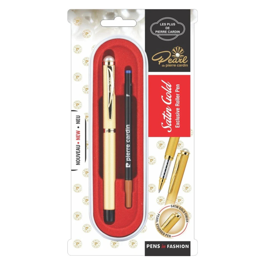 PIERRE CARDIN PEARL SATIN GOLD ROLLER BALL PEN