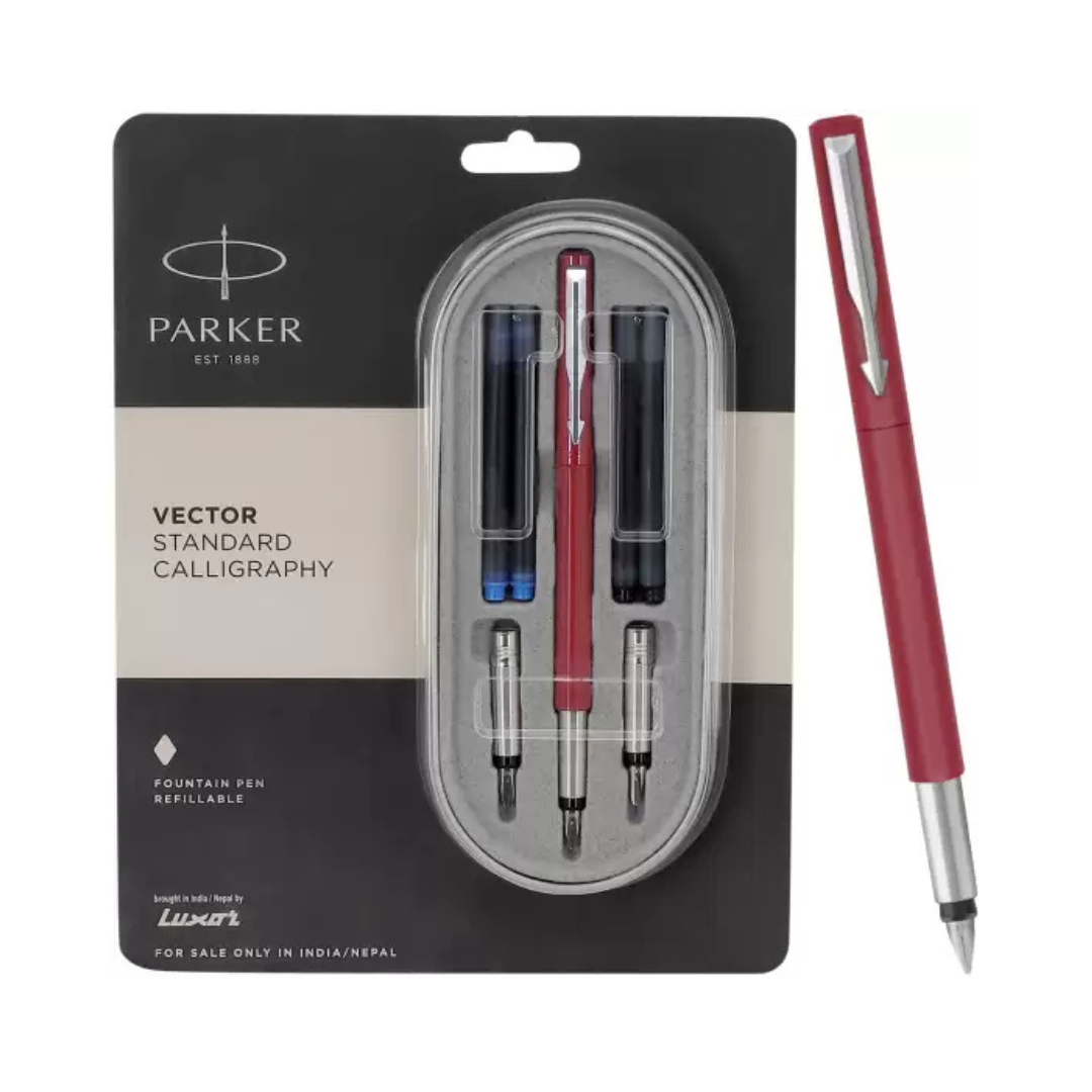 PARKER VECTOR STANDARD CALLIGRAPHY CHROME TRIM FOUNTAIN PEN