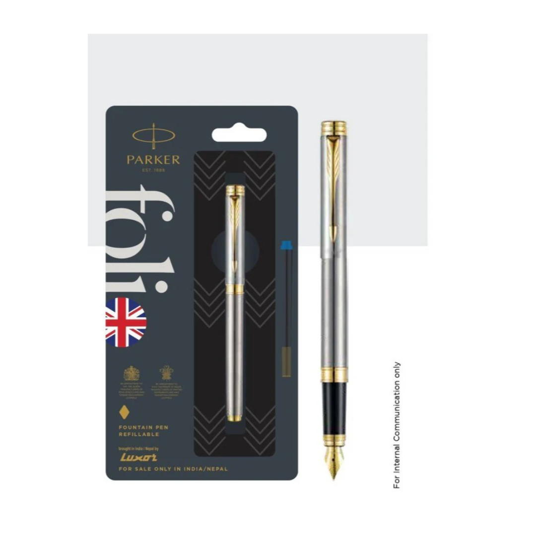 PARKER FOLIO STAINLESS STEEL GT FOUNTAIN PEN