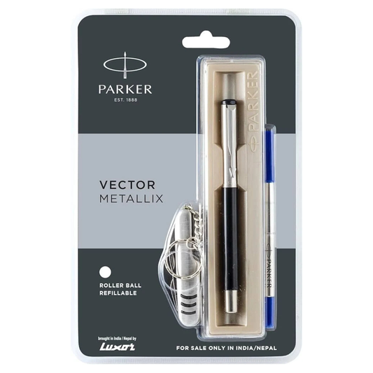 PARKER VECTOR METALLIX CHROME TRIM ROLLER BALL PEN+SWISS KNIFE