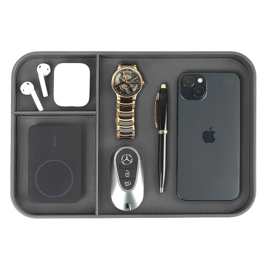 V-CUBE LEATHER VALET TRAY GREY