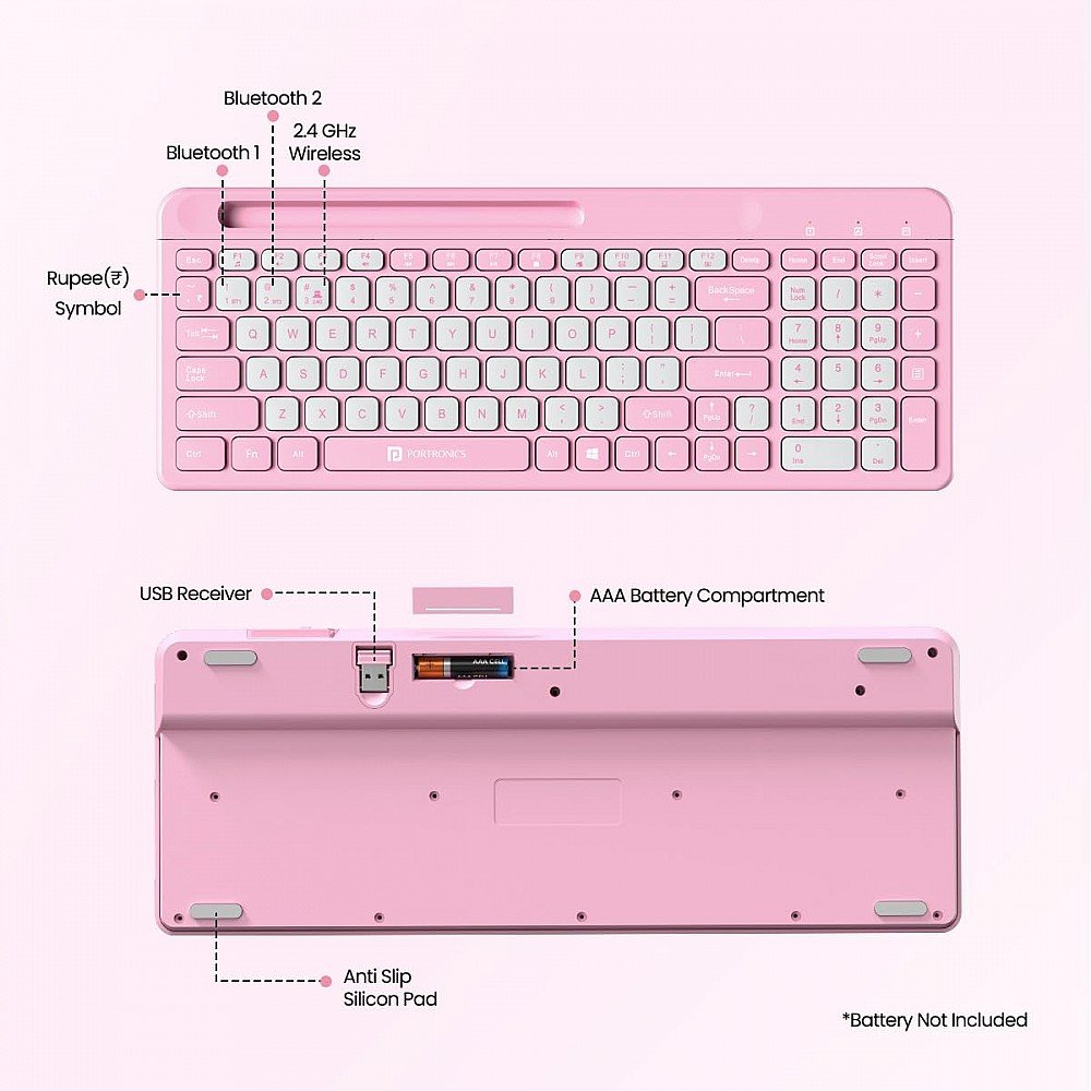 PORTRONICS 2206 BUBBLE SQUARE WIRELESS KEYBOARD PINK 2499