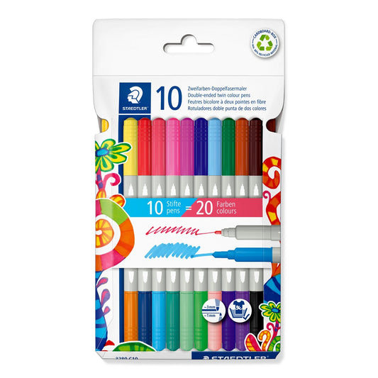 STAEDTLER 3280 C10 FIBERTIP TWIN TIP COLOR 10PCS 20COLORS