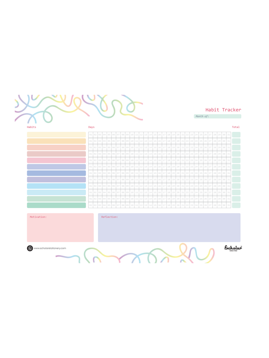 SCHOLAR HTMH A4 MONTHLY HABIT TRACKER H