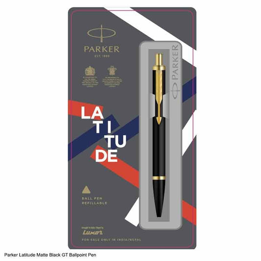 PARKER LATITUDE MATTE BLACK GOLD TRIM BALL PEN