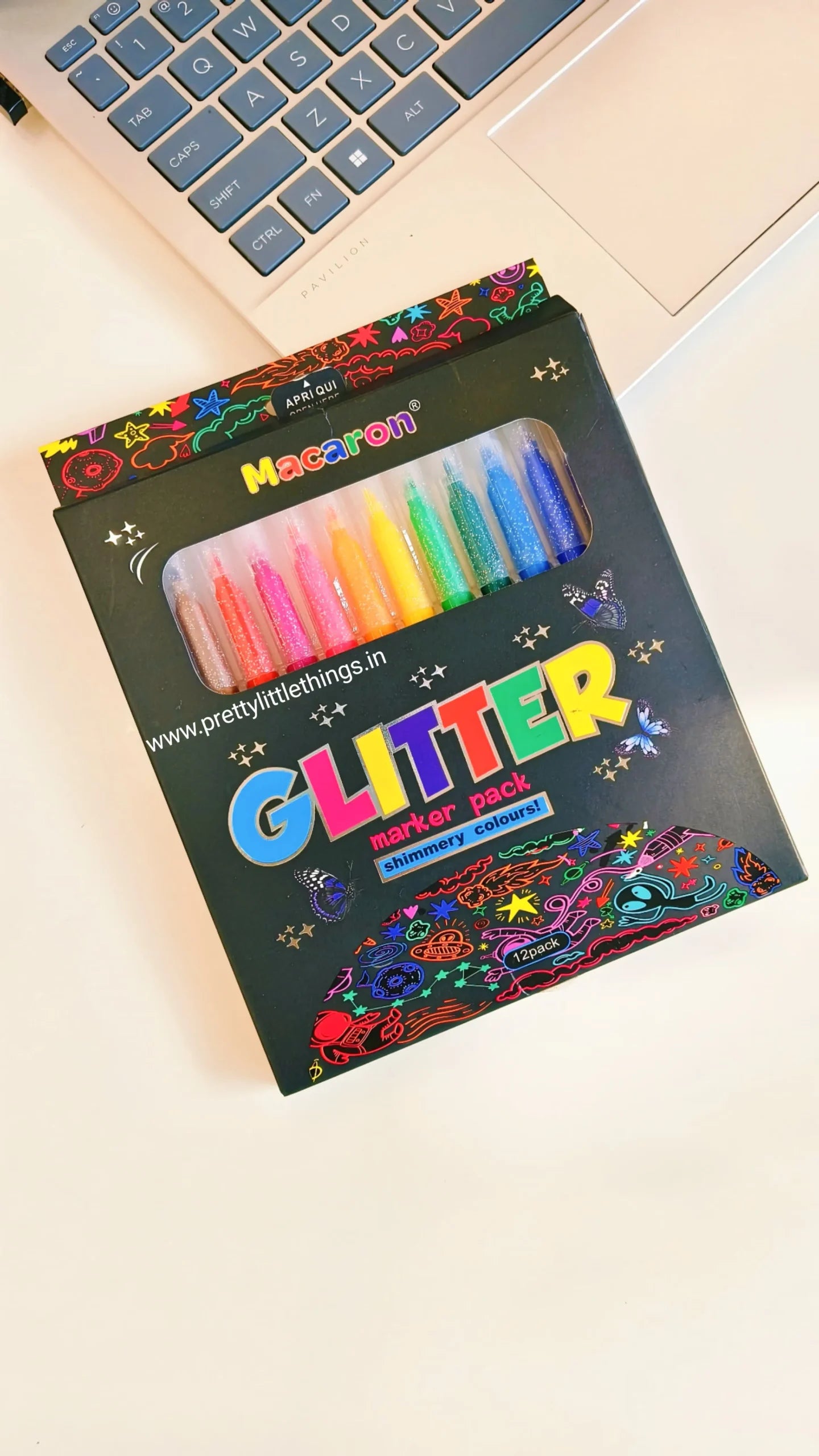 MACARON MCR-1990-17 GLITTER MARKER PACK OF 12PCS