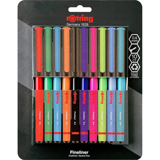 ROTRING 2166220 LINER 0.4MM FINELINER PENS 10PCS SET