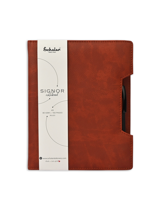 SCHOLAR SGN2 A5 SIGNOR NOTEBOOK WITH PEN - MAROON