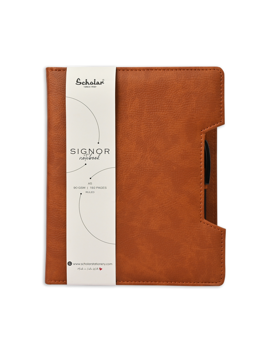 SCHOLAR SGN2 A5 SIGNOR NOTEBOOK WITH PEN - TAN