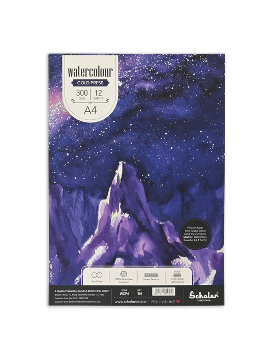 SCHOLAR WCP4 A4 WATER COLOR COLD PRESS DRAWING PAD 300GSM 12SHEET
