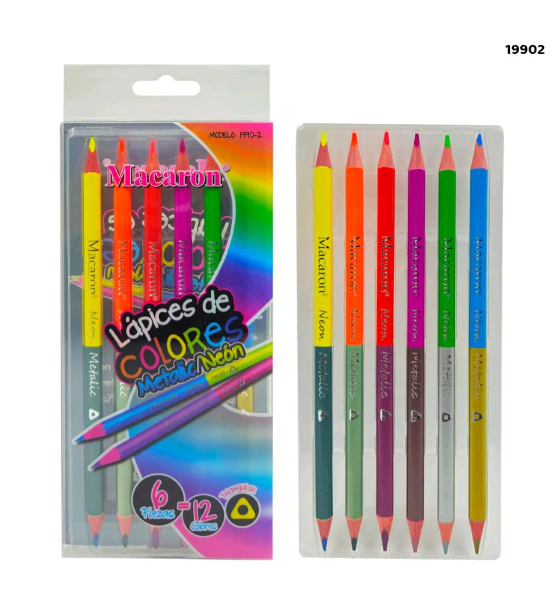 MACARON 1990-3 LAPICES DE METALIC NEON COLOR PENCIL PACK OF 12N(24 SHADES)