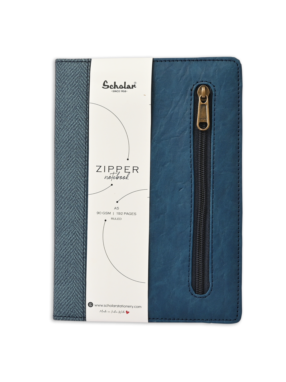 SCHOLAR ZPR2 A5 ZIPPER NOTEBOOK - BLUE
