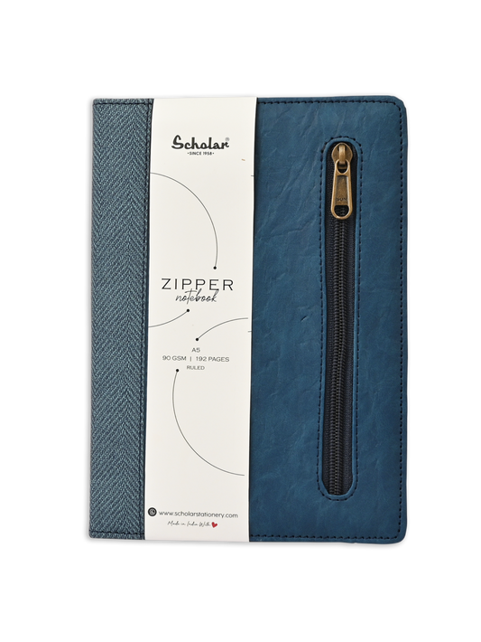 SCHOLAR ZPR2 A5 ZIPPER NOTEBOOK - BLUE