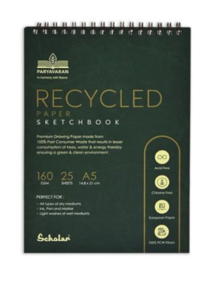 SCHOLAR RCY2 A5 RECYCLED PAPER SKETCH PAD DRAWING BOOK 160GSM 25SHEET