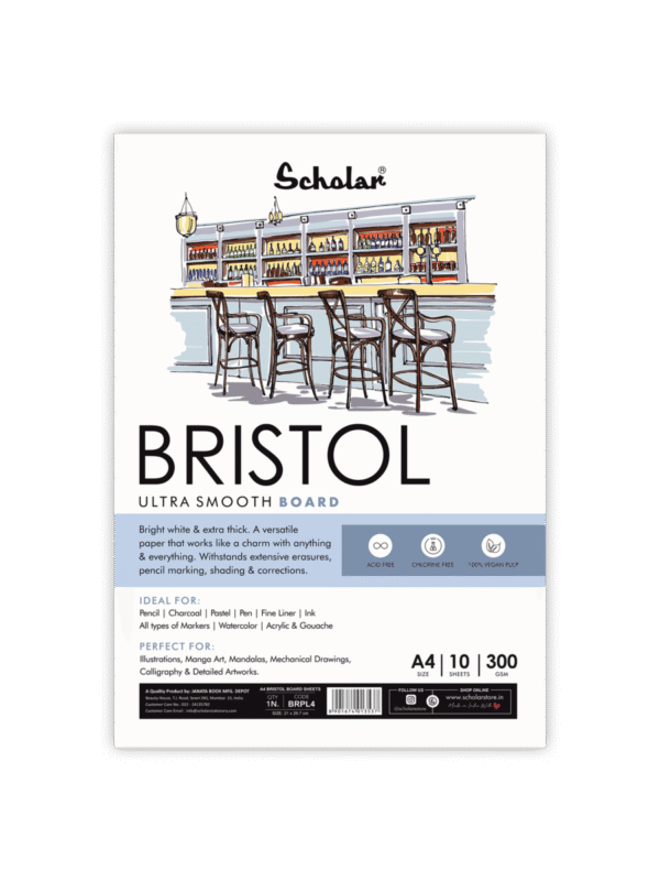 SCHOLAR BRPL4 A4 BRISTOL BOARD SHEET 300GSM 10 SHEET