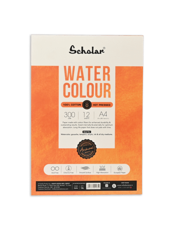 SCHOLAR PHP4 A4 WATER COLOR HOT PRESS PAD 300GSM 12SHEET