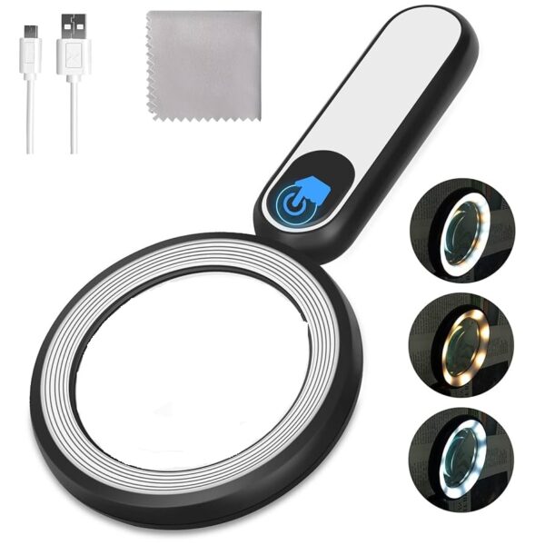 RECHARGEABLE MAGNIFIER GLASS WITH 3 LIGHTING MODES