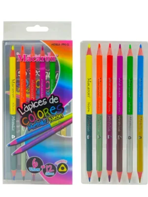 MACARON 1990-3 LAPICES DE METALIC NEON COLOR PENCIL PACK OF 12N(24 SHADES)